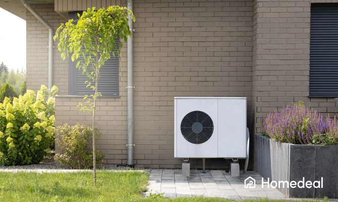 Warmtepomp aan de buitenkant van een woning